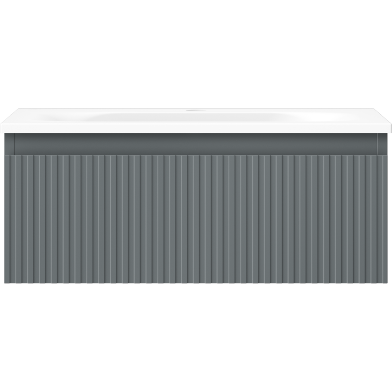 Servant med skap 60 cm grafitt matt med vertikale riller og hvit topp, moderne design uten håndtak.