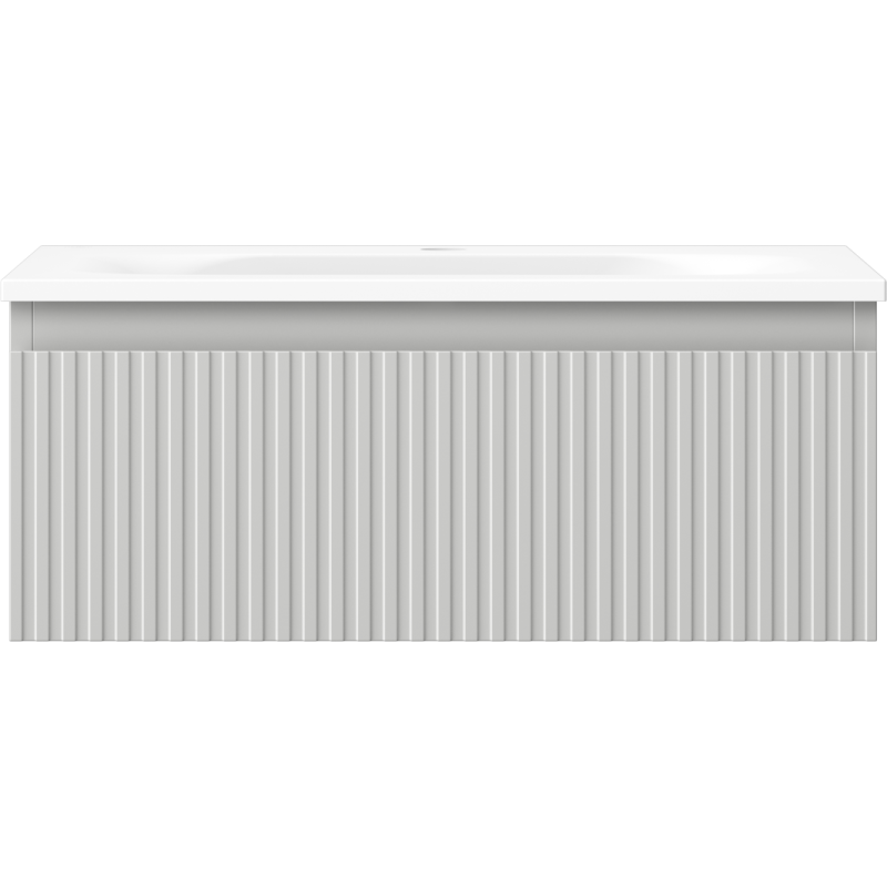 Servant med skap 60 cm Mexen Rivel Vela i grått med ribbet front og hvit topp, sett forfra.