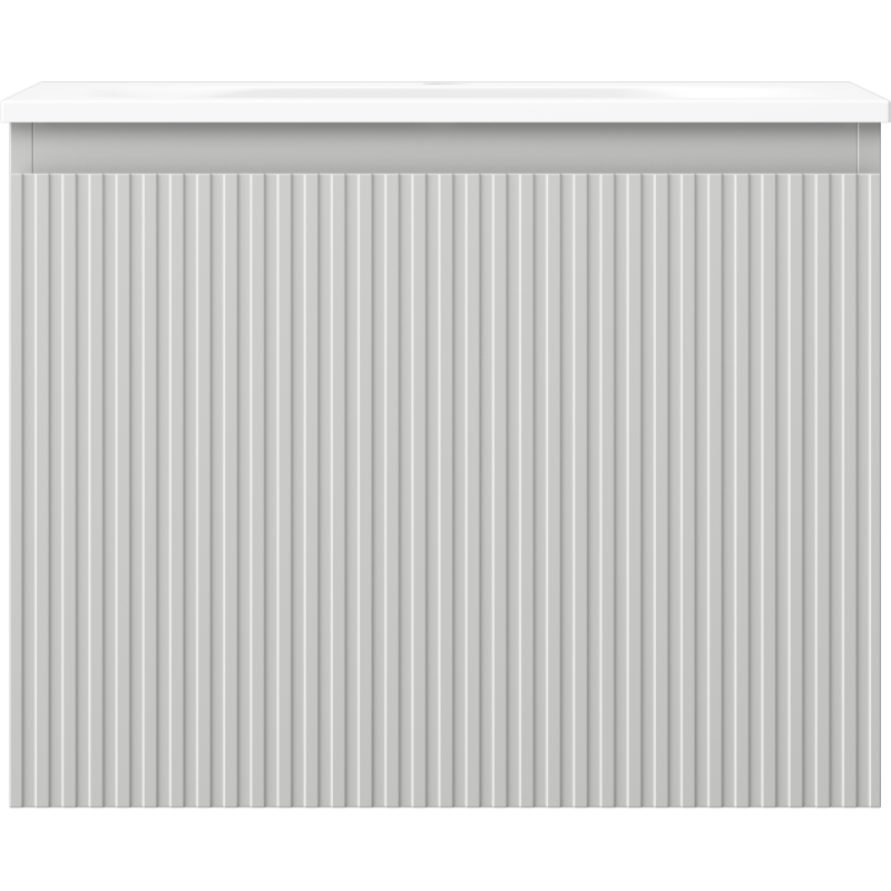 Servant med skap 60 cm Mexen Rivel i grå og matt hvit med vertikale riller, sett forfra.