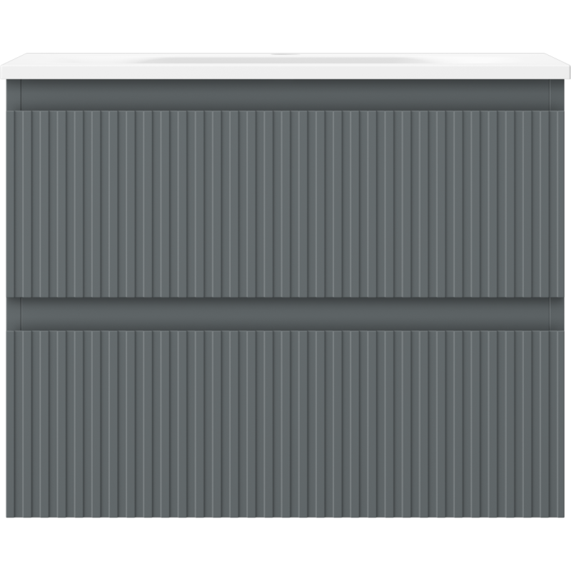 Servant med skap Mexen Rivel Vela 60 cm i grafitt med to skuffer og hvit topplate, sett forfra.