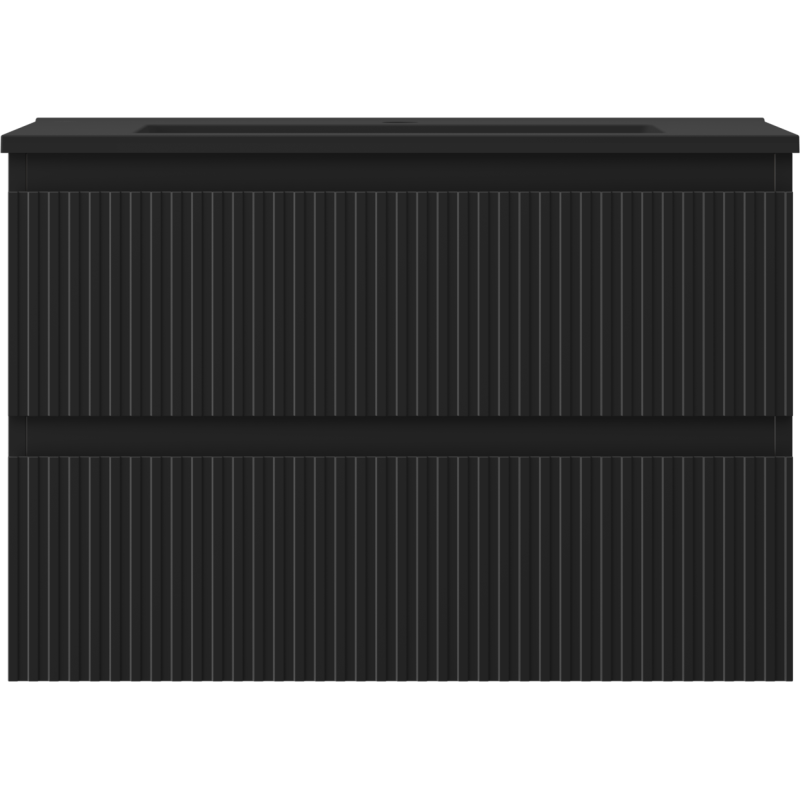 Servant med skap Mexen Rivel 70 cm i svart matt med to skuffer og vertikale riller.