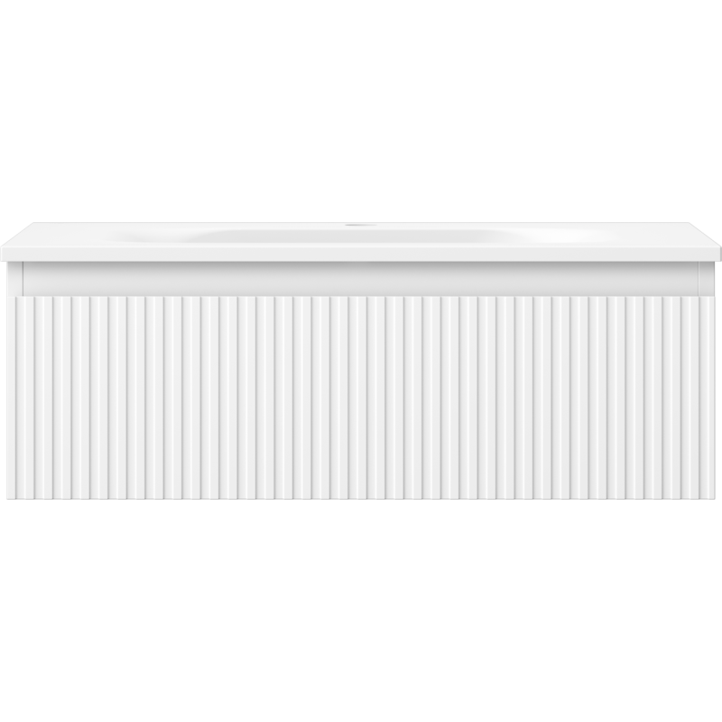 Servant med skap Mexen Rivel 70 cm hvit matt med riflede fronter sett rett forfra.