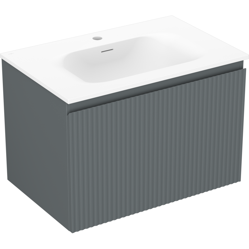 Servantskap med vask 70 cm grafitt/hvit Mexen Rivel med vertikale riller, skrå vinkel.