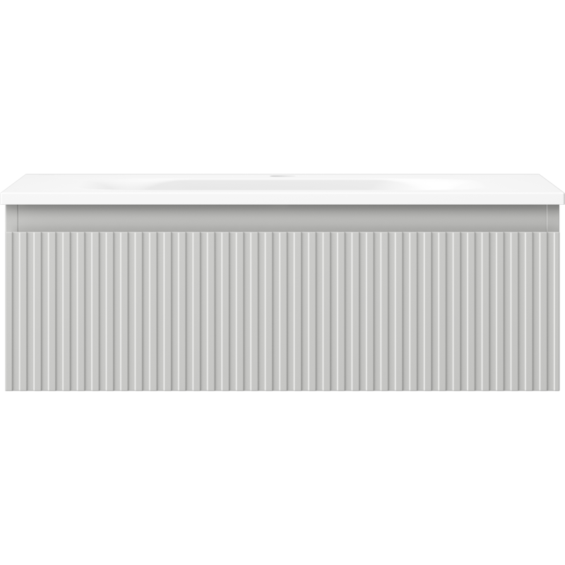 Servant med skap Mexen Rivel 70 cm i grå matt med riflet front, sett rett forfra.