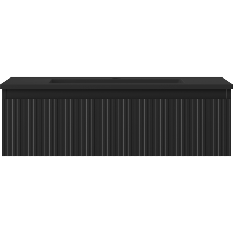 Servant med skap 80 cm svart matt Mexen Rivel Otis med vertikale riller, sett rett forfra.