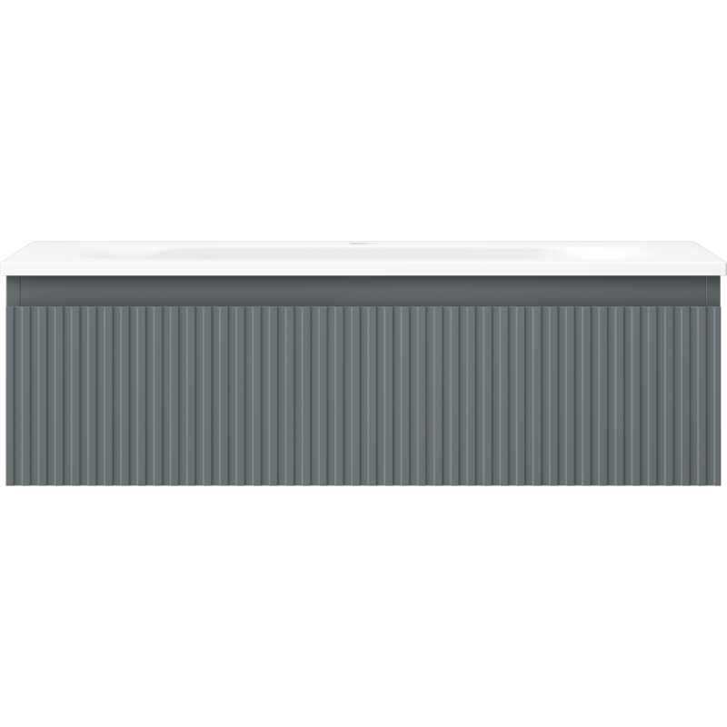 Servant med skap 80 cm Mexen Rivel med grå frontpanel og loddrette riller, sett rett forfra.