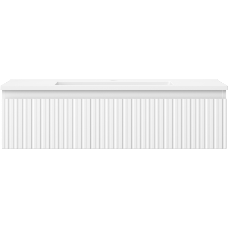 Servant med skap i hvit matt Mexen Rivel 90 cm med riflet frontpanel og integrert servant.