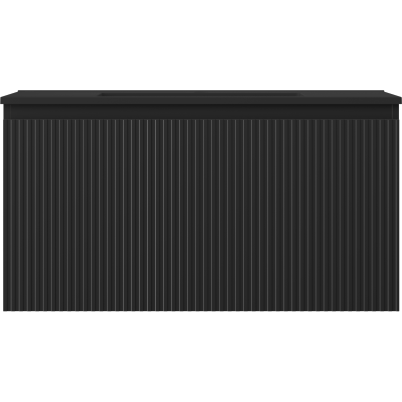 Servant med skap Mexen Rivel 90 cm i svart matt med vertikale striper på fronten.