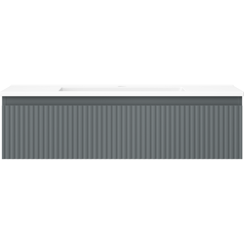 Servant med skap Mexen Rivel 90 cm i grafitt matt med riflet front og hvit topplate, sett forfra.