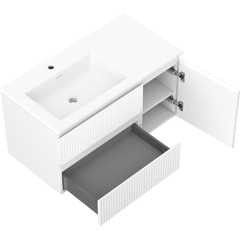 Servantskap med vask 90 cm hvit matt Mexen Rivel Otis venstre – 91A23-09047-3-BBFFF01-W18L01