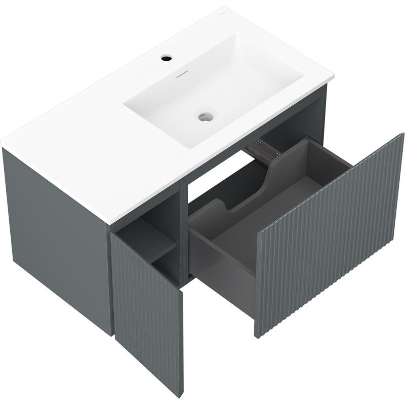 Servantskap med vask 90 cm Mexen Rivel Otis høyre, grafitt/hvit matt – 91A23-09047-3-BBFF66-W18P01