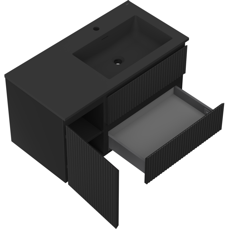 Servantskap med vask 90 cm svart matt Mexen Rivel Otis høyre – 91A23-09047-3-BBFFF71-W18P71