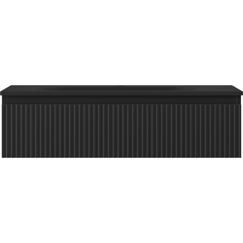 Servant med skap Mexen Rivel 90 cm i svart matt med loddrette riller, sett forfra.