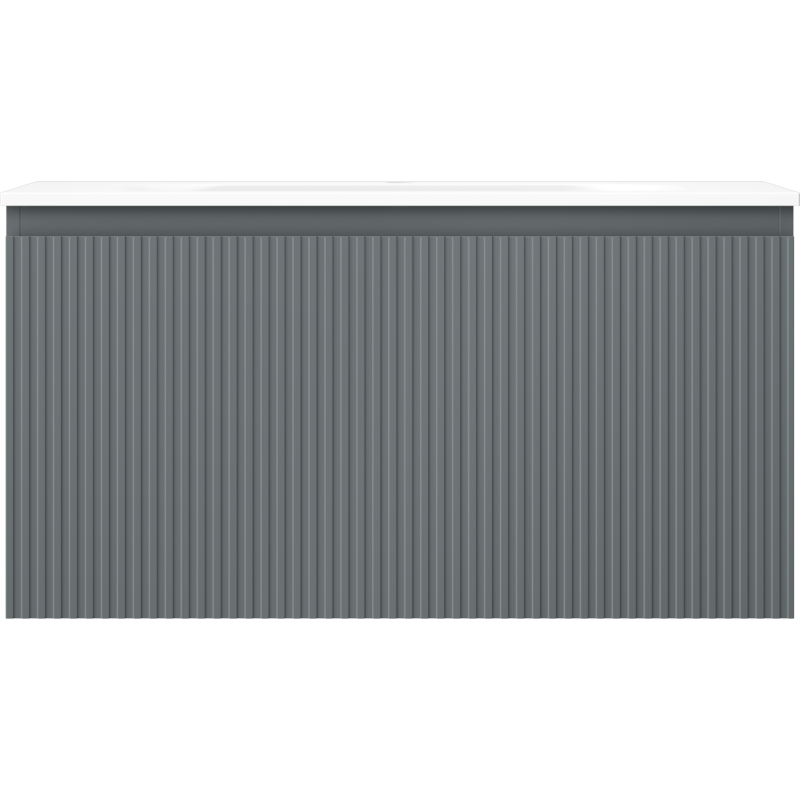 Servant med skap i grafitt og hvit matt finish sett rett forfra, modell Mexen Rivel Vela 90 cm.