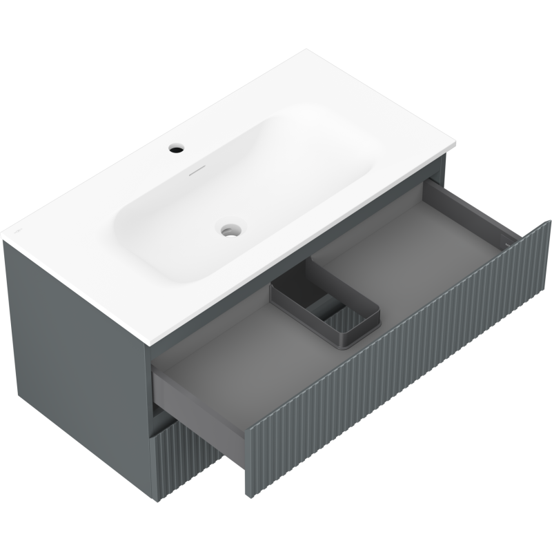 Servantskap med vask 90 cm grafitt/hvit matt, 2 skuffer Mexen Rivel – 91A20-09047-2-BFF66-W23M01