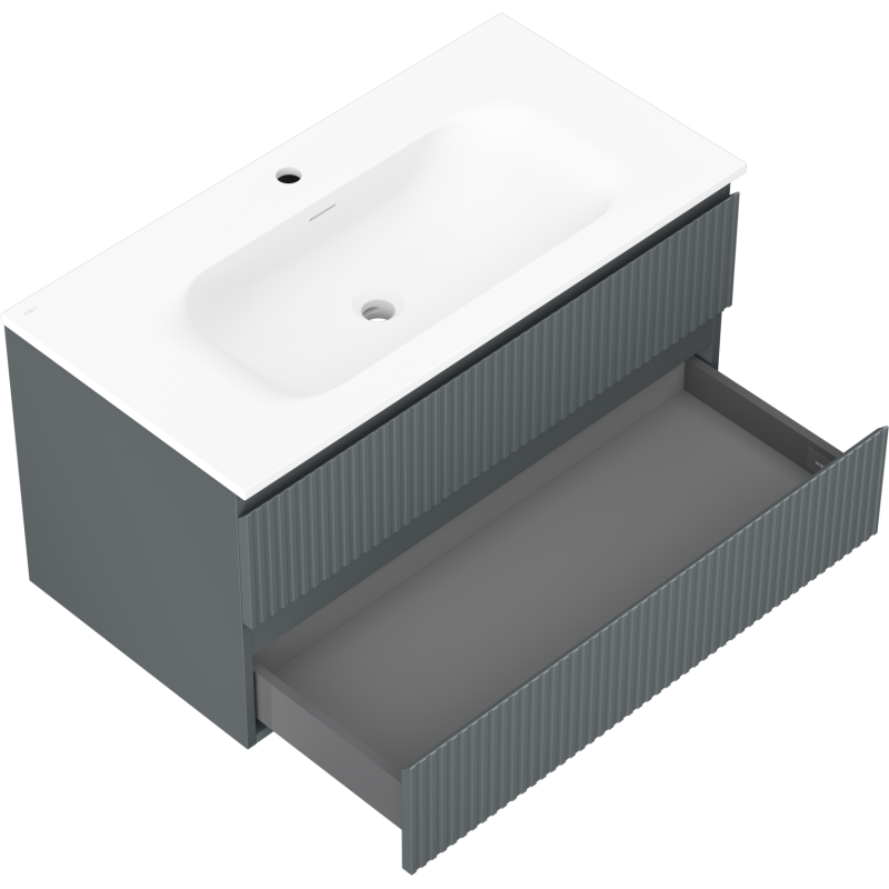 Servantskap med vask 90 cm grafitt/hvit matt, 2 skuffer Mexen Rivel – 91A20-09047-2-BFF66-W23M01