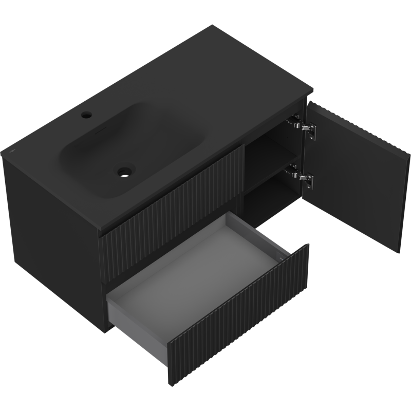 Servantskap med vask 90 cm svart matt Mexen Rivel Vela venstre – 91A23-09047-3-BBFFF71-W23L71