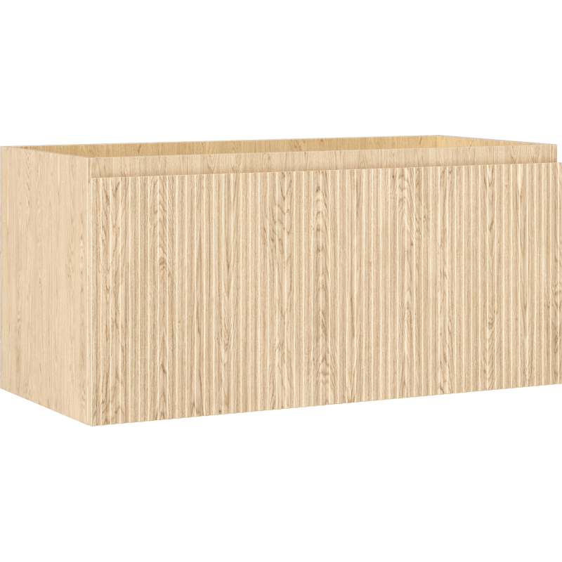 Servantskap 100 cm i eik med én skuff og riflet front, vist fra skrå vinkel.