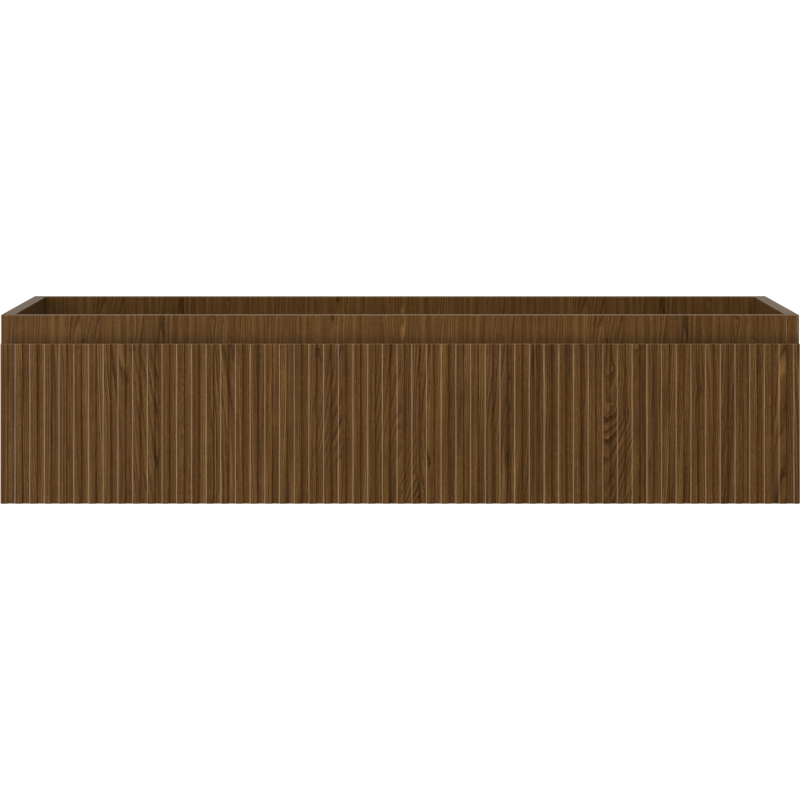 Underskap til servant i valnøtt med riflet front og én skuff, sett rett forfra.