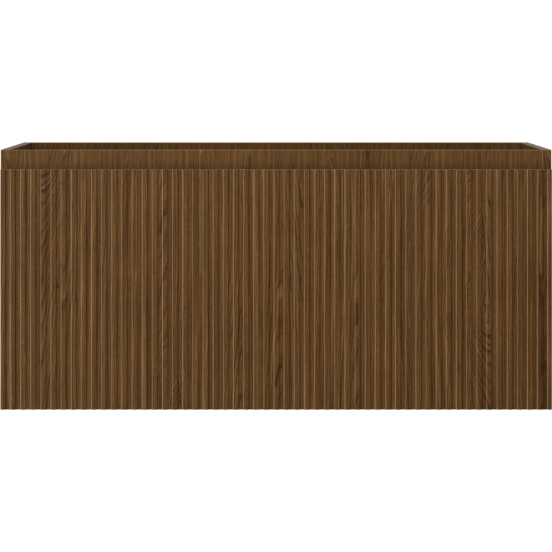 Underskap til servant i valnøtt med riflet front, 100 cm bredde, sett rett forfra uten synlige håndtak.