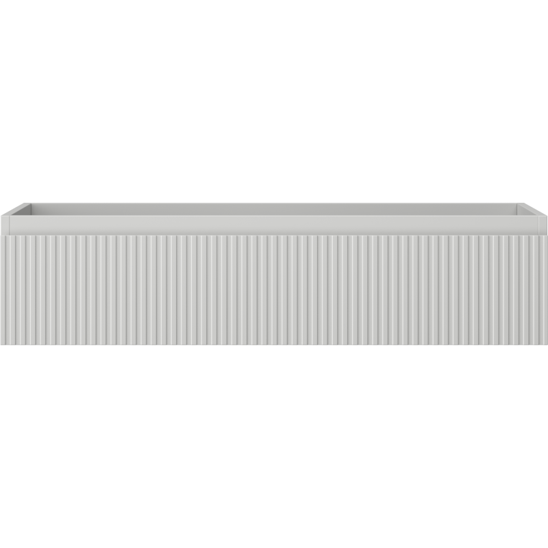 Underskap til servant i lys grå matt finish med vertikale rifler på fronten, sett forfra.