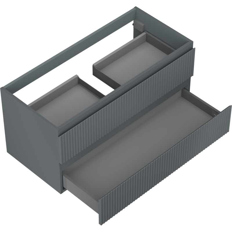 Servantskap til bad 100 cm Mexen Rivel i grafitt matt med to åpne skuffer og rillede fronter.