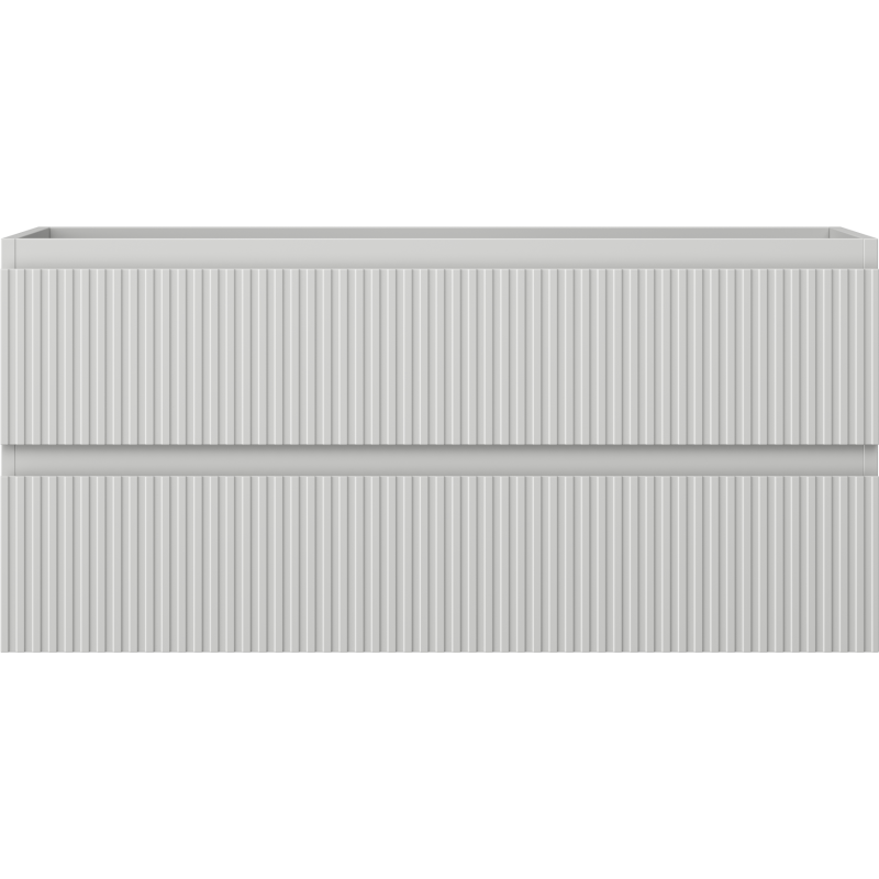 Underskap til servant Mexen Rivel 100 cm i grå matt med to rillede skuffer, sett forfra.