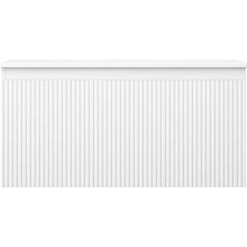 Underskap til servant 100 cm hvit matt med én skuff og riflet front, sett rett forfra.