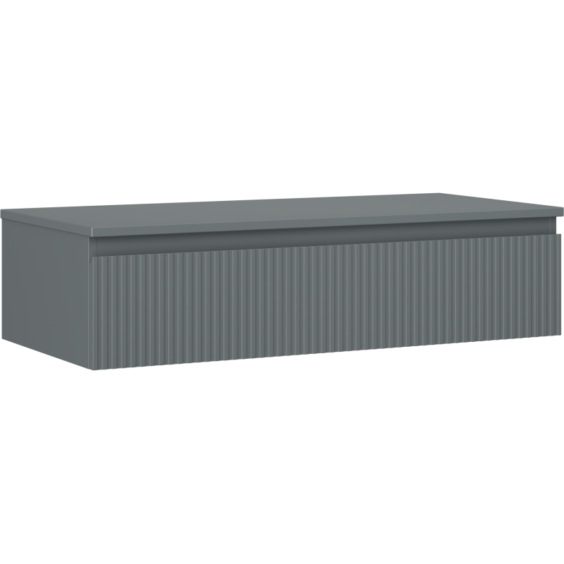 Servantskap 100 cm grafitt matt med én skuff og riflet front, sett fra skrått forside.