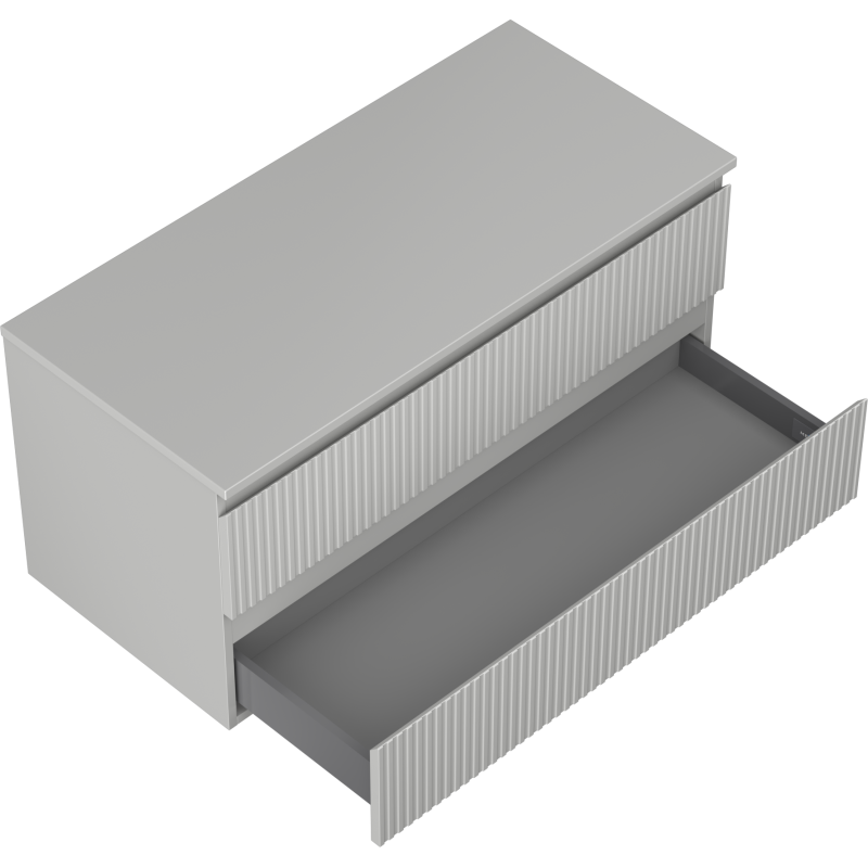Servantskap til bad 100 cm grå matt med riflet front, én skuff trukket ut, Mexen Rivel.