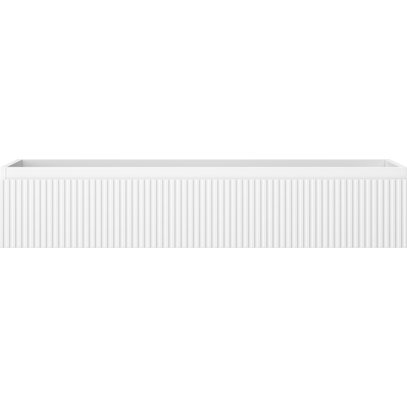 Underskap til servant i hvit matt finish med vertikale riller og én skuff, sett rett forfra.