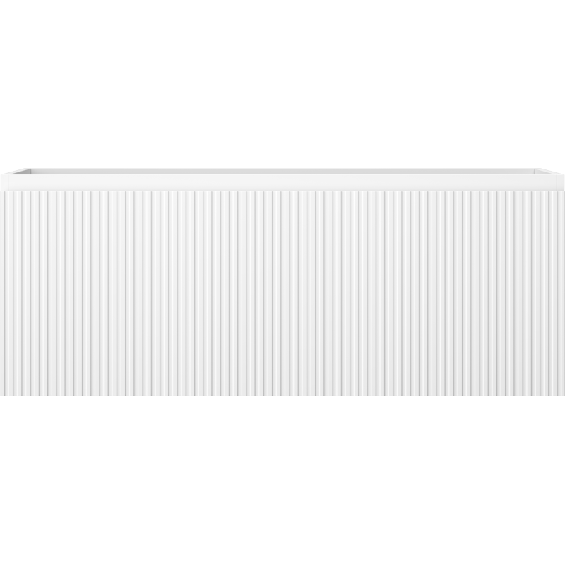 Underskap til servant Mexen Rivel 120 cm hvit matt med én skuff og riflet front, sett forfra.