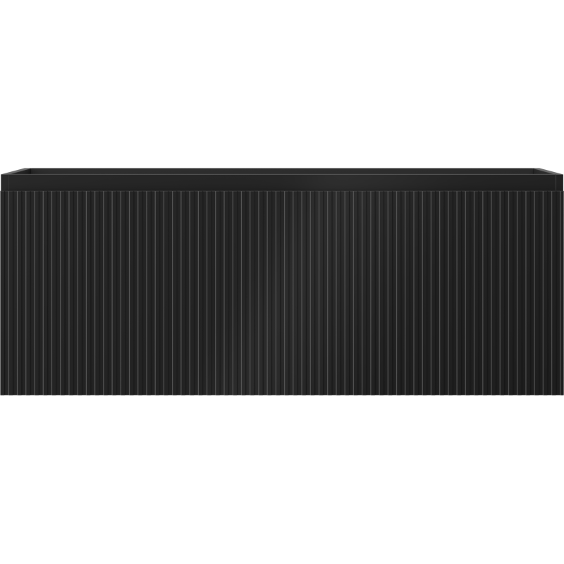 Underskap til servant i svart matt med én skuff og riflet front, sett rett forfra.