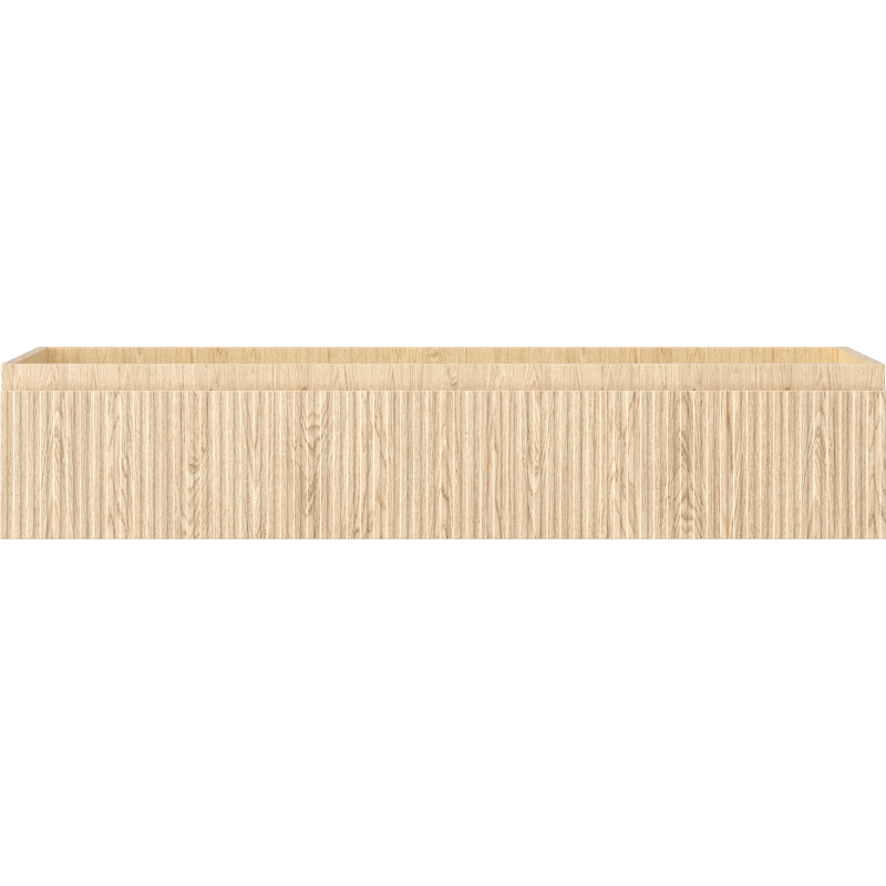 Underskap til servant i eik, 120 cm bredde med én skuff og riflet front, sett rett forfra.