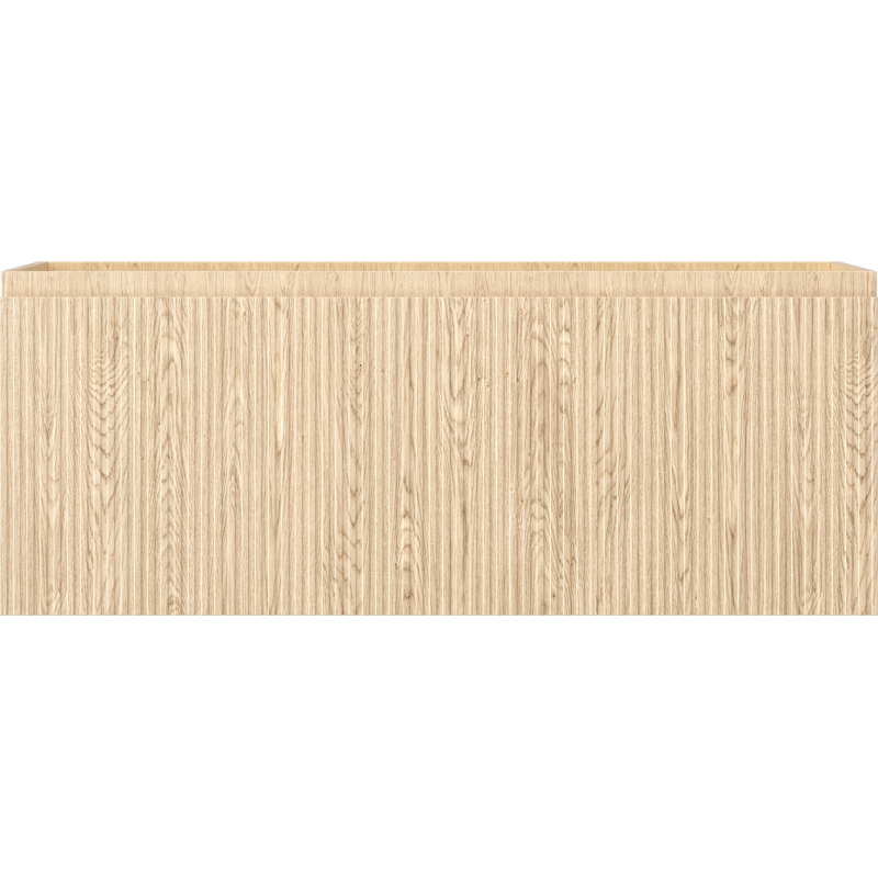 Underskap til servant i lyst eik med riflet front og én skuff, sett rett forfra.