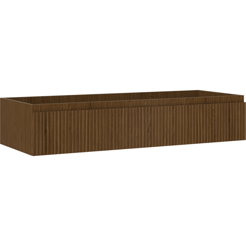 Servantskap 120 cm i valnøtt med riflet front og én skuff, sett fra skrå vinkel.