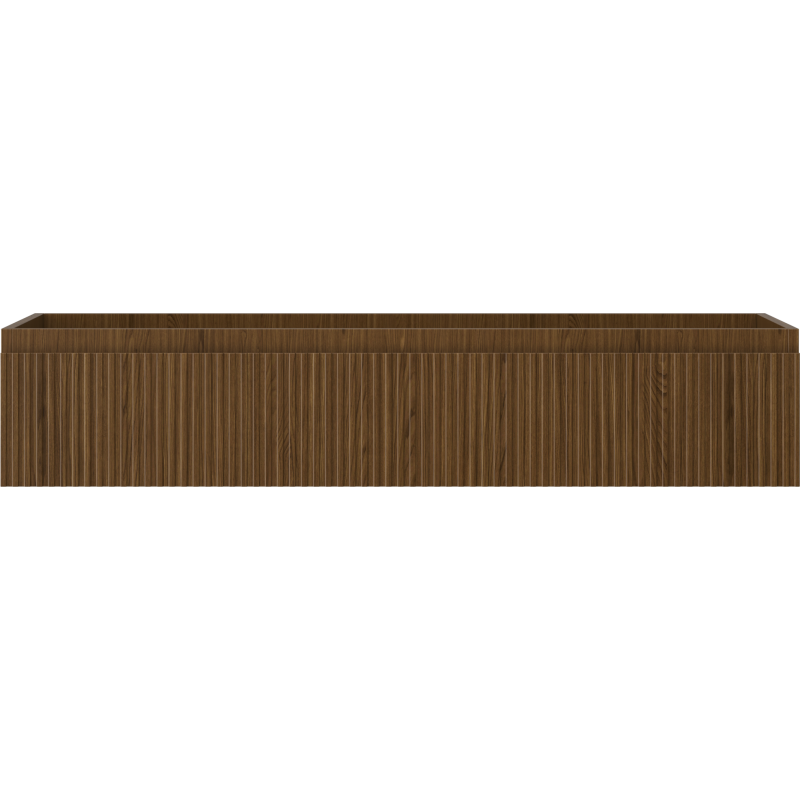 Underskap til servant i valnøtt med riflet front og én skuff, sett rett forfra.