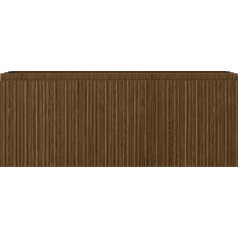 Underskap til servant i valnøtt med riflet front og én skuff, sett forfra, Mexen Rivel 120 cm.