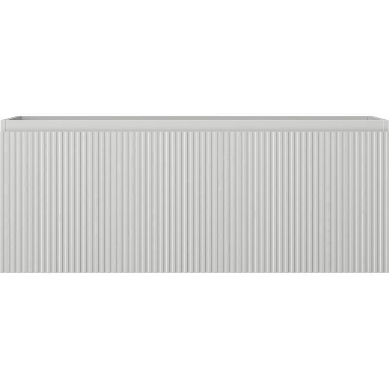 Underskap til servant 120 cm grå matt med én skuff og riflet front, sett rett forfra.