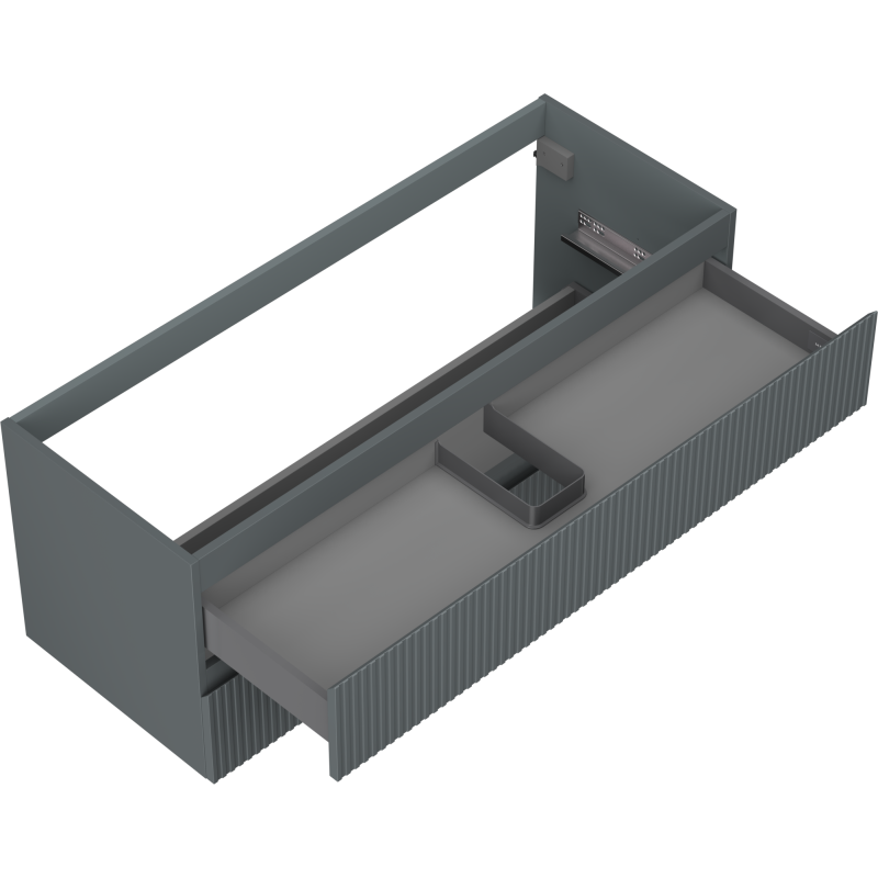 Servantskap uten vask 120 cm Mexen Rivel i grafitt matt med åpne skuffer og innvendig romdelersystem.