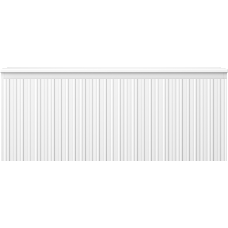 Underskap til servant 120 cm Mexen Rivel i hvit matt med én skuff og vertikale riller, sett forfra.