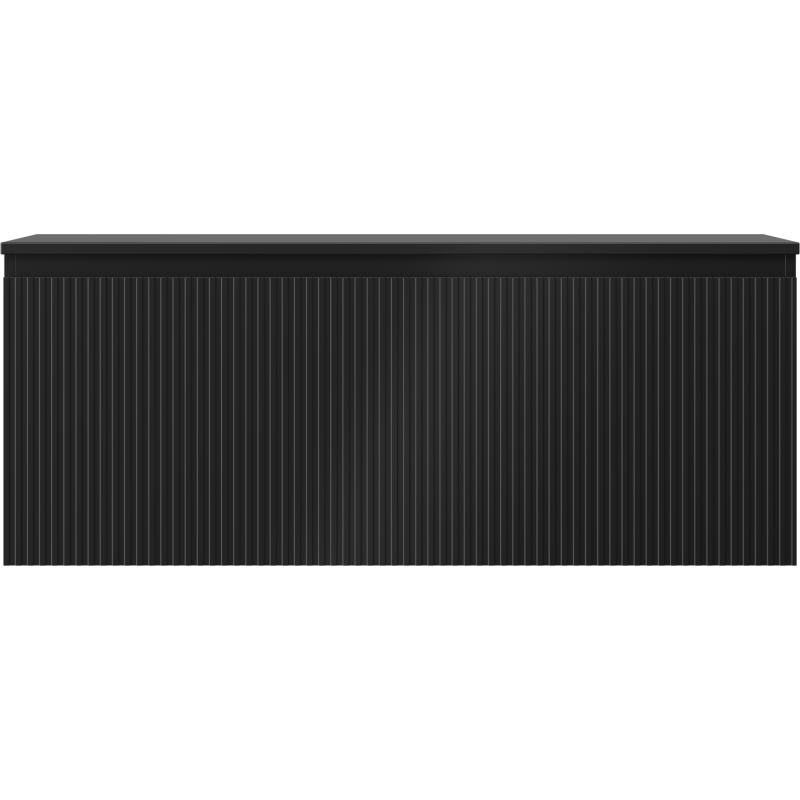 Underskap til servant 120 cm i svart matt med riflet front, sett forfra uten synlige håndtak.