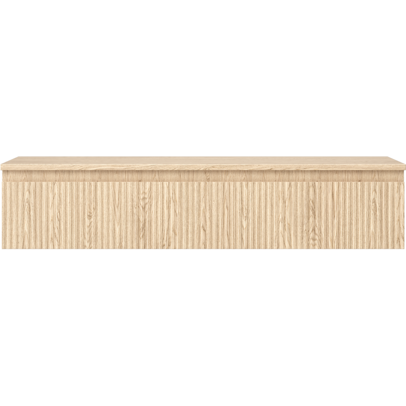 Underskap til servant i lys eik med riflet front og én skuff, sett rett forfra.