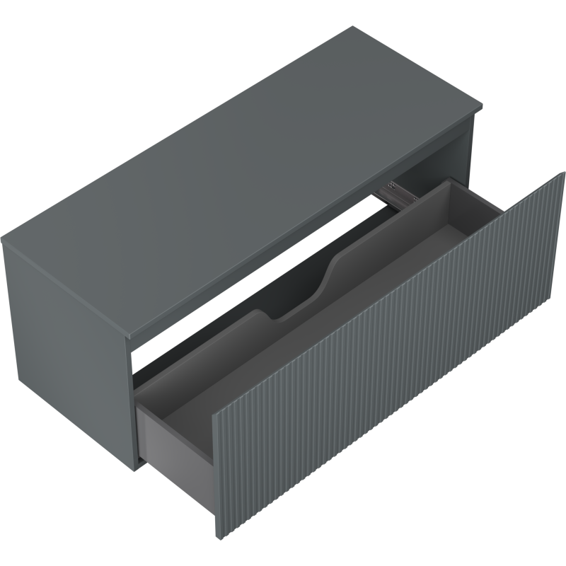 Servantskap uten vask 120 cm Mexen Rivel i grafitt matt med åpen skuff og vertikale riller.