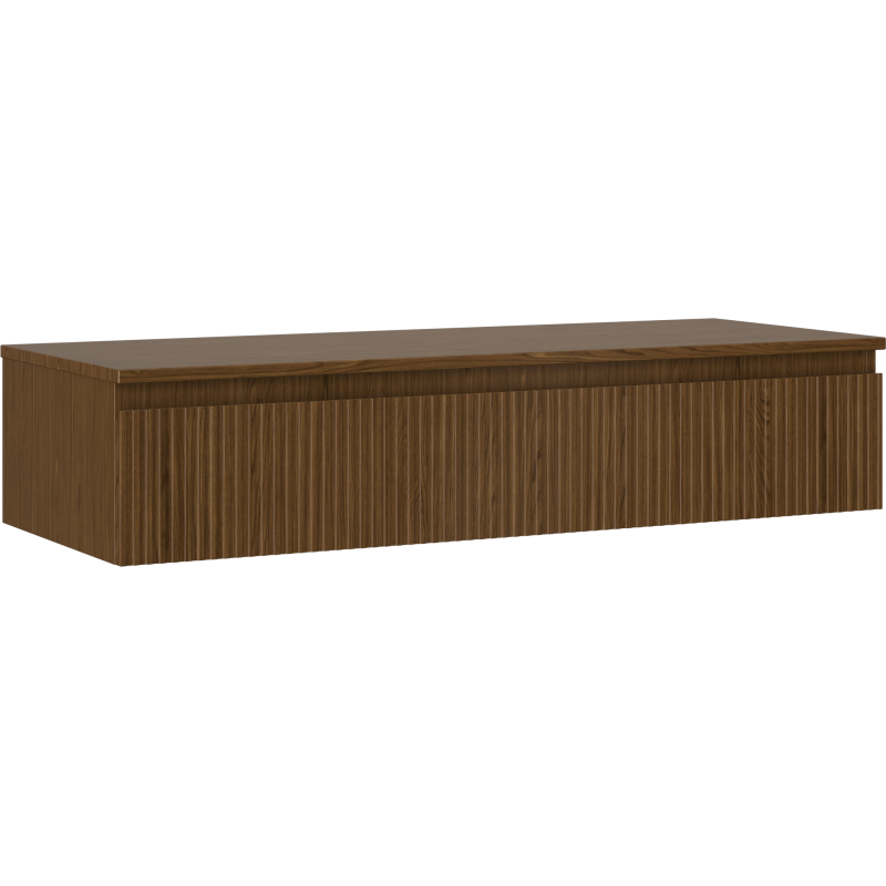 Servantskap 120 cm i valnøtt med riflet front og én skuff, sett skrått forfra.