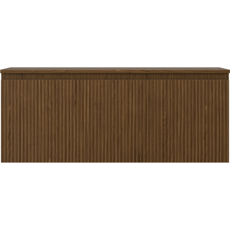 Underskap til servant i valnøtt med riflet front, én skuff og moderne, håndtaksløst design.