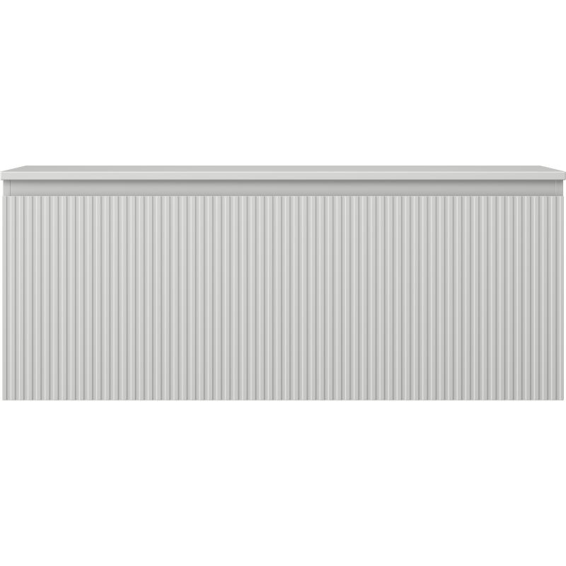 Underskap til servant i grå matt finish med riflet front og én stor skuff, sett rett forfra.