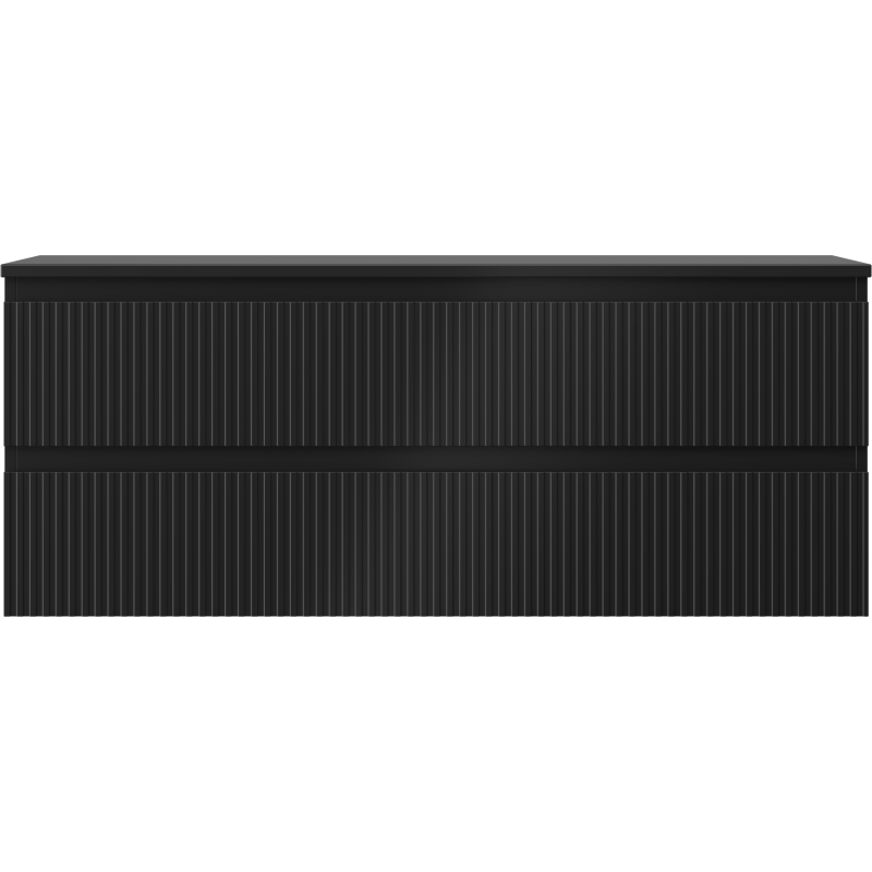 Underskap til servant Mexen Rivel 120 cm i svart matt med vertikale riller og to skuffer.