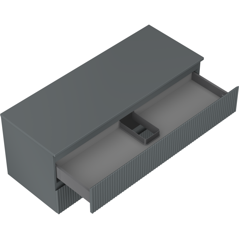 Servantskap uten vask 120 cm grafitt matt med åpen uttrekt skuff og innvendig avdeler.