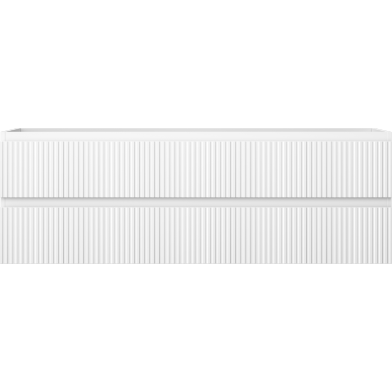 Underskap til servant 140 cm hvit matt med vertikale riller og to skuffer, minimalistisk design.